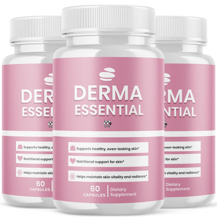 (3 Pack) Derma Essential Capsules, Official DermaEssential Pills with All Natural Ingredients, Advanced Probiotic Skin & Health Support, Maximum Strength Supplement for Overall Wellness (180 Capsules)