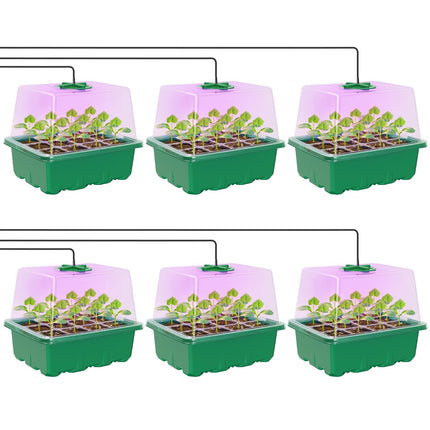 MIXC Seed Starter Kit with Grow Light, Elevated Seedling Tray Kit with Adjustable Humidity Dome and Clear Cell Tray, 12 Full Spectrum Led Beads for Seed Starting Greenhouse, 6 Pack, Green
