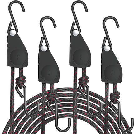 Kayak Straps Tie Downs 4 Pack, Roof Rack Straps Adjustable Ratchet Tie Down Straps with Lock S Hooks, 1/4 Inch 12 Feet Ratchet Straps Heavy Duty for Small Cargo, Kayak, Packing, Camping Gear