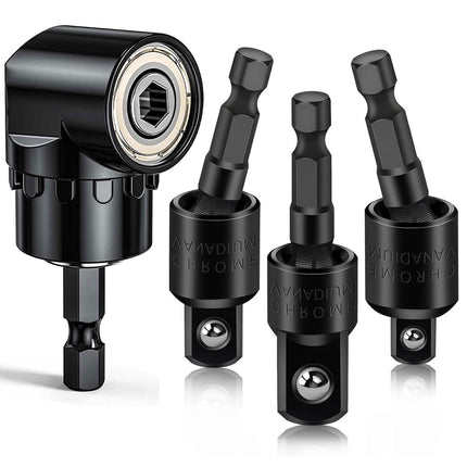 Fruholt Flexible Drill Bit Extension Set with Right Angle Attachment, 360° Rotatable 1/4 3/8 1/2" Impact Grade Socket Adapter Sets for Cordless Drill & Screwdriver, Power Drill & Driver