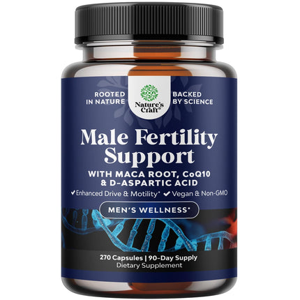 Pre Conception Male Fertility Supplement - Semen Volume Booster with CoQ10, Maca Root, Methyl Folate & D-Aspartic Acid - Mens Fertility Supplement for Sperm Motility - Conception for Him - 270 Count
