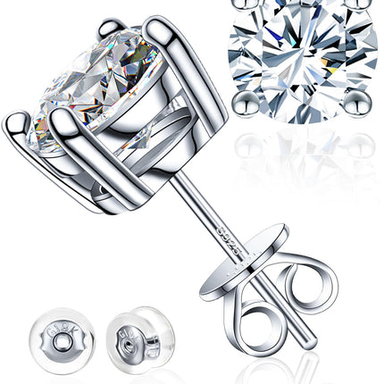 Mossanite stud earrings GRA 925 sterling silver(5mmSilver)