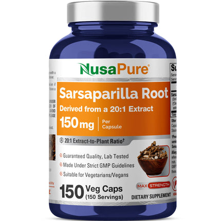 NusaPure Sarsaparilla Root Capsules, 150 mg, 150 Veg Capsules (Non-GMO, Vegan)