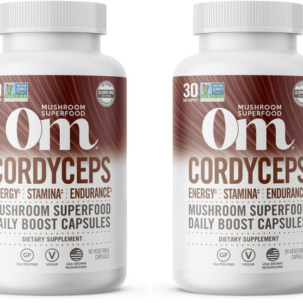 Om Mushroom Superfood Cordyceps Mushroom Capsules Superfood Supplement, 90 Count, 30 Days, Energy, Power, Stamina and Endurance Support, Superfood Supplement for Sports Performance (Pack of 2)
