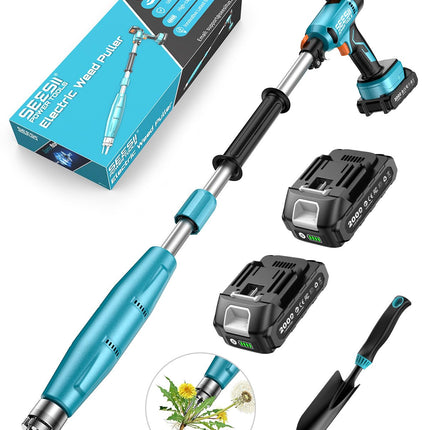 SEESII Electric Stand-Up Weed Puller, Steel 3-Claw Spiral, 40"-47" Handle