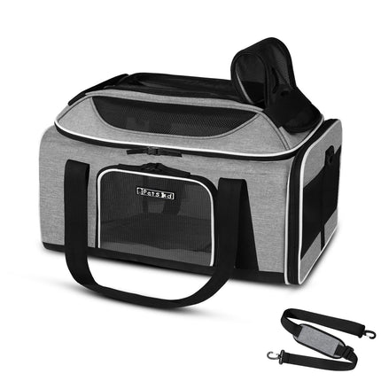 Petskd Top-Expandable Pet Carrier 17x12x8.5 Inches JetBlue Allegiant Spirit Airline Approved, Soft-Sided Carrier for Small Cats and Dogs with Locking Safety Zippers and Anti-Scratch Mesh(Grey)