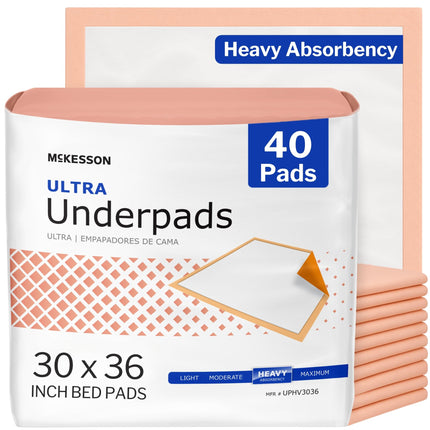 McKesson Underpads Disposable Bed Pads 30" x 36" [40 Count], Heavy Absorbency, Ultra Incontinence Chux Pads for Adults, Elderly, and Baby, Pee Pads