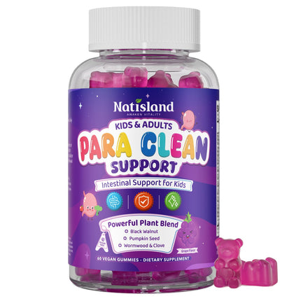 NATISLAND para Cleanse for Humans & Kids, Herbal Gut Health Gummies with Wormwood Black Walnut Clove, Pumpkin Seed & Papaya Seed, Sugar Free, Vegan, Grape Flavor, 60 Gummies