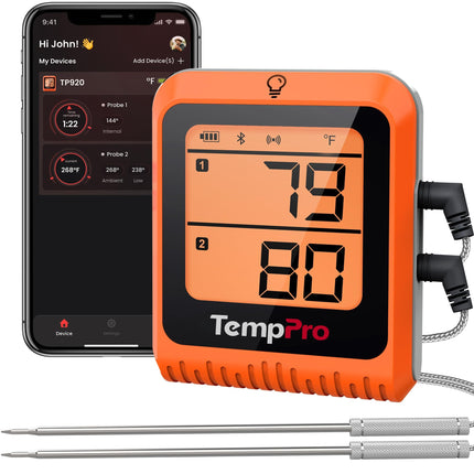 TempPro TempSync 650 ft Bluetooth Meat Thermometer with 2 Probes for Grill