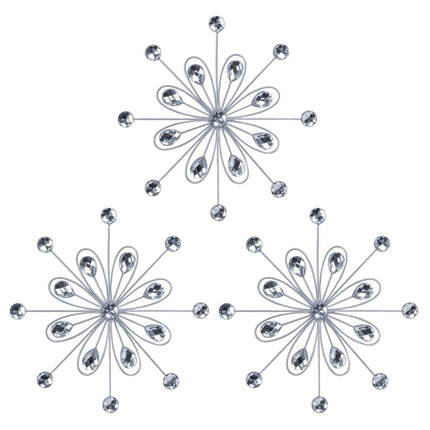 hogardeck Metal Flower Wall Decor, 3pcs 9" Silver Metal Jeweled Wall Art Bling Crystal Home Décor, Sun Burst Rhinestone Hanging Diamond Accents for for Indoor, Outdoor, Living Room, Bedroom