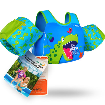 AEOCOO Puddle Float Jumper 20-30-50 Pounds, Toddler Swim Vest for 1-3-5 Years Old, Pool Floats with Swimming Arm Floaties Swim Jacket with Water Wings for Kids Swimmies, Boys, Girls, Niños, Dinosaur