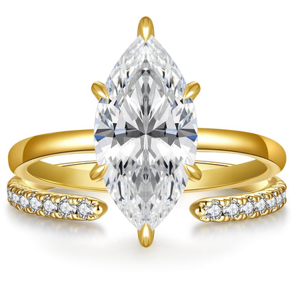 AVECON 3.5CT Marquise Cut Engagement Ring Set for Women, Adjustable, Size 6