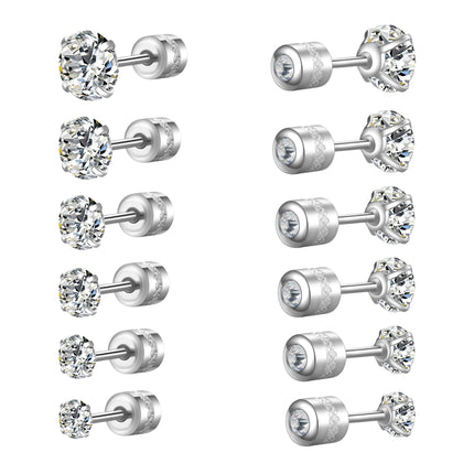 Titanium Surgical Stainless Steel CZ Stud Earrings for Women Men Silver
