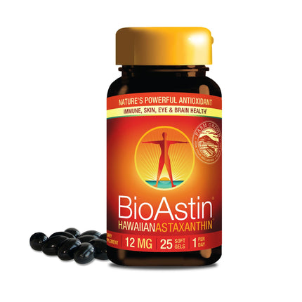 Nutrex Hawaii BioAstin Hawaiian Astaxanthin - 12mg, 25 Softgels - Farm-Direct Premium Antioxidant Supplement to Support Eye, Skin, Joint & Immune System Health - Non-GMO & Gluten-Free