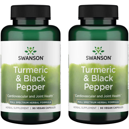 Swanson Premium Turmeric & Black Pepper Antioxidant Supplement for Active Adults Seeking Joint, Digestion, and Circulation Support - Non-GMO, Organic (90 Vegan Capsules, 2 Pack)