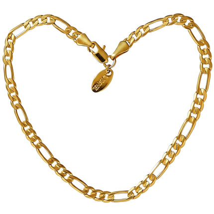 LIFETIME JEWELRY 4mm Figaro Chain Anklet for Women Men & Teen 24k Gold Plated (Gold, 9)
