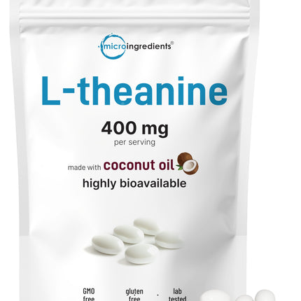 Micro Ingredients L-Theanine 400mg, 400 Softgels | Highly Bioavailable with Coconut Oil | Extra Strength Theanine Amino Acid | Calm & Relaxation Support + Focus Supplement | Non-GMO, Gluten Free