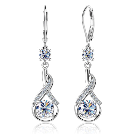 Silver Moissanite Dangle Earrings Leverback Drop for Women Jewelry Gifts