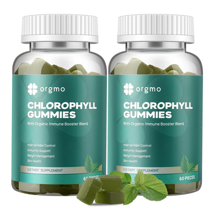 ORGMO Chlorophyll Gummies for Body Odor Sugar Free, Internal Deodorant Supplement for Women/Men with ACV Chlorella Spirulina Vitamin D, Vegan Immune & Digestion Support Gummies