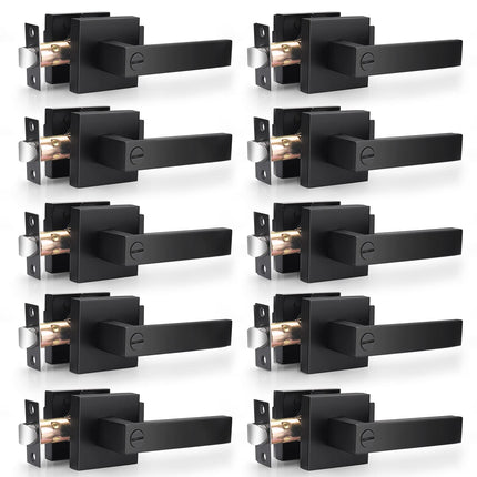 Probrico 10 Pack| Matte Black Door Handles Privacy Door Levers, Heavy Duty Bed and Bath Door Locks Interior Keyless Locksets, Reversible Flat Levers with Square Rosette