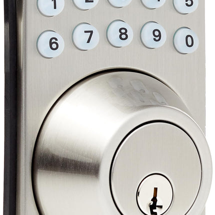 Amazon Basics Electronic Keypad Deadbolt Door Lock with Auto Lock, Customizable User Codes, One-time Codes, Touch-Control Keyless Entry, Traditional, Satin Nickel, 1-Pack