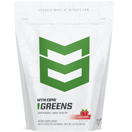 MTN OPS Greens Superfood Drink Mix Daily Greens Powder with Super Greens Chlorophyll Digestive and Immune Support Raspberry Flavor 30 On The Go Stick Packs