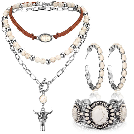 Inbagi 3 Pcs Boho Western Jewelry for Women, White Turquoise, Retro
