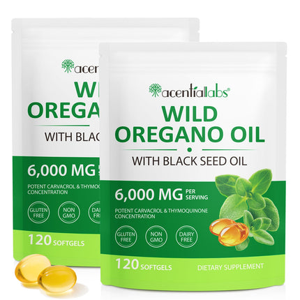Mcukv Oil of Oregano with Black Seed Oil, 2 Pack 6000mg Oregano Oil Capsules Organic, 240 Softgels, 165mg Carvacrol, Non-GMO, Immune Support Supplement