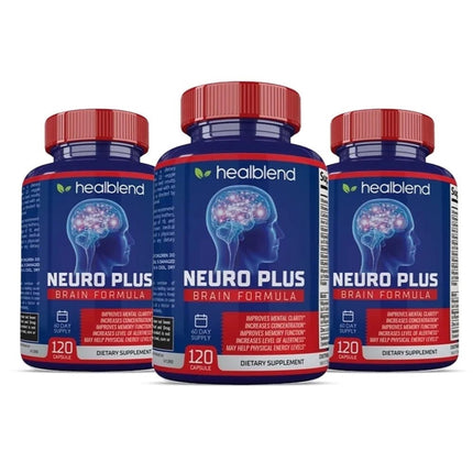 Neuro Plus Brain & Focus Formula - Brain Booster Supplement, Supports Mental Clarity & Focus - Enhances Concentration & Mental Energy – 120 Capsules (3 Pack)