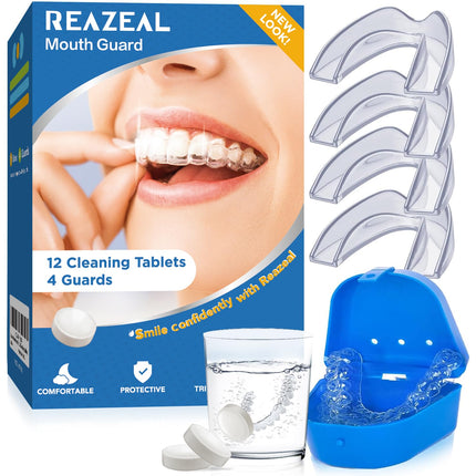Mouth Guard for Grinding Teeth at Night: Moldable Dental Guard for Sleeping - Nighttime Protection for Teeth with 12 Cleaning Tablets