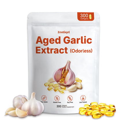 Zontixyrl Aged Garlic Extract Softgels - Odorless Formula for Heart & Immune Support | Max Strength | Non-GMO | Gluten-Free | 300 Softgels