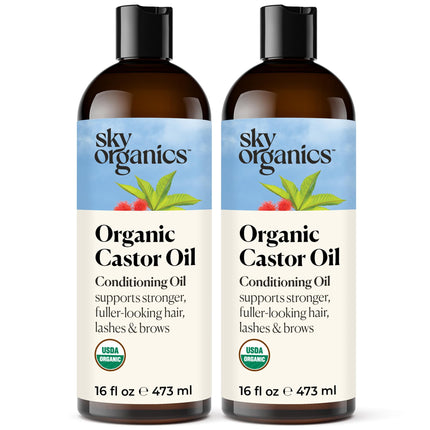 Sky Organics - Castor Oil Organic - Volumizing Hair Oil - Scalp, Lashes, Brows - Pure Castor Oil Cold Pressed - Natural Conditioner - Omega Fatty Acids, Vegan - Beauty, Hair, & Self Care - 8oz, 2 Pack