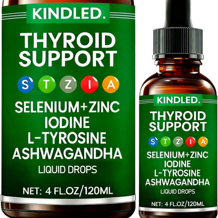 Kindled Thyroid Support Drops | Selenium Zinc Iodine L-Tyrosine Ashwagandha Liquid Drops, Thyroid Bloom | Body Balance & Support - 4 FL.OZ (1)