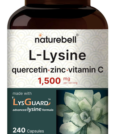 NatureBell L-Lysine 1,000mg Capsules + Quercetin 250mg with Vitamin C and Zinc, 240 Count | Free Form Amino Acids, L Lysine Complex | Non-GMO, Gluten Free