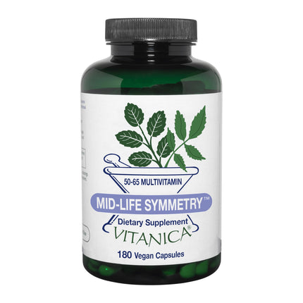 Vitanica Mid-Life Symmetry, 50-65 High Potency Daily Multivitamin and Mineral, Vegan, 180 Capsules