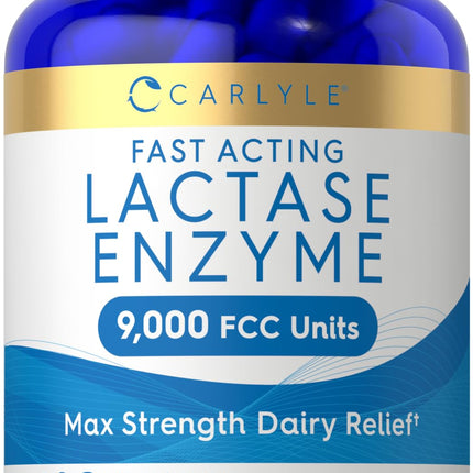 Carlyle Lactase Enzyme Tablets 9000 FCC | 180 Pills | Max Strength Dairy Relief | Fast Acting Formula | Vegetarian, Non-GMO, Gluten Free