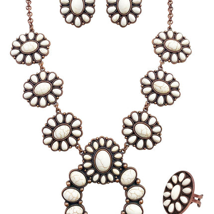 TOPACC 3 Pcs White Turquoise Jewelry for Women Western Necklace Cowgirl Earrings Boho Ring Indian Jewelry Set for Country Concert Outfit