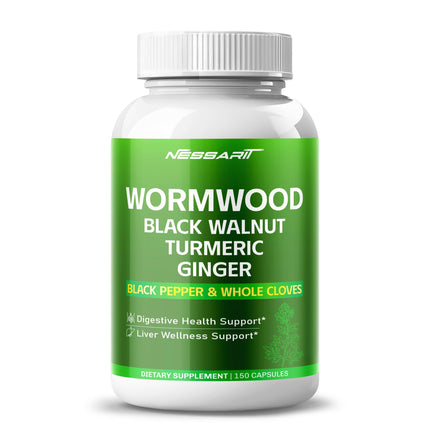 NESSARIT Wormwood 8,700 mg – High Potency with Black Walnut, Berberine, Whole Cloves, and Ginger – Digestive Health Support – 150 Count