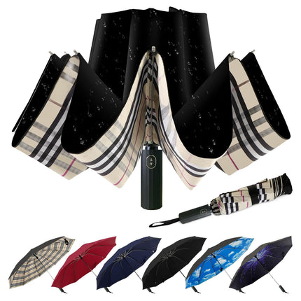 LLanxiry Windproof Inverted Travel Umbrella, Automatic Open Reverse Folding Compact Umbrella, 46 Inch 210T Canopy, UPF 50+ Sun Protection, Lightweight Portable Umbrellas for Men & Women