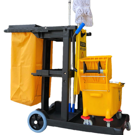 Simpli-Magic Janitorial Cart, 330 lbs Capacity – 3-Shelf Commercial Housekeeping Cleaning Cart on Wheels, 25 Gallon Bag with Lid – Stable, Smooth Movement