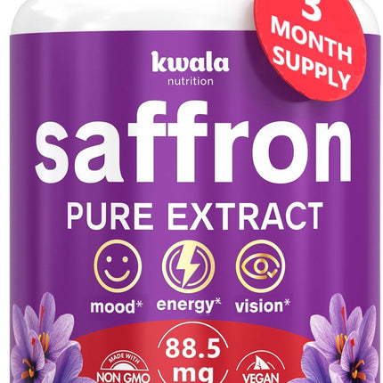 Kwala Nutrition Saffron Supplements for Mood & Focus | 88.5mg Pure Saffron Extract | Made in USA | 3 Month Supply | 90 Capsules