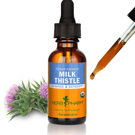 Herb Pharm Milk Thistle Liquid Extract: Organic Silybum marianum Extract Healthy Liver Function Support, Cleanse & Detoxify, Fast-Absorbing Milk Thistle Herbal Supplement, Up to ~3 Week Supply, 1 oz*
