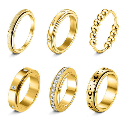 LOFITOR Gold Fidget Rings for Women Men Anti Anxiety Stress Spinner Ring