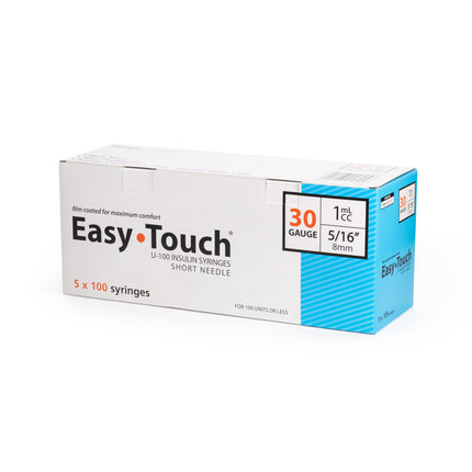 EasyTouch U-100 Insulin Syringes (30G 1.0cc 5/16") - 500 ct.