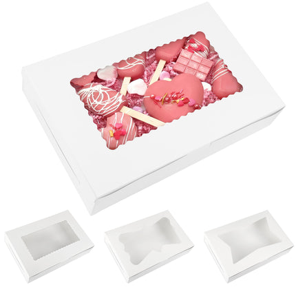 Moretoes 48pcs Cookie Boxes with 3 Style Window, 12x8x2.5In Bakery Boxes