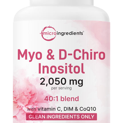 Myo-Inositol & D-Chiro Inositol 2,050mg | 240 Veggie Capsules + Vitamin C, Folate, DIM, & CoQ10 | Inositol Supplement for Women | 40:1 Ratio | Hormonal Balance & Ovarian Support | Filler Free