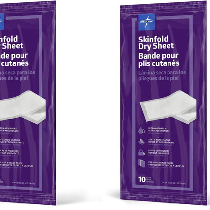 Medline Skinfold Dry Sheet,Skin Moisture Management,Soft,Non-Chafing,Pre-Cut & Ready to Use,6" x 14",(Pack of 20)