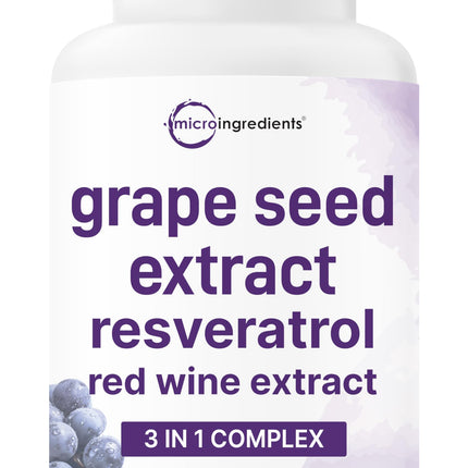 Micro Ingredients Grape Seed Extract, 240 Capsules | 3-in-1 Antioxidant Blend with Resveratrol & Red Wine Extracts | Max Strength Polyphenols Supplement | Non-GMO