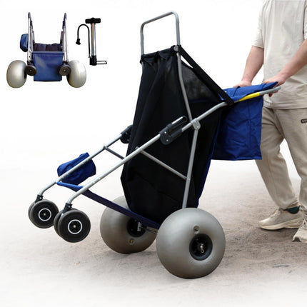 CRESTWALKER 13'' Balloon Wheel Beach Cart, Upright Stroller Wheeler with Big Wheels for Sand, Holds 4 Folding Chairs, Pump Included