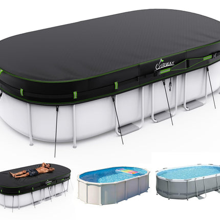 UIRWAY 500D Pool Cover 10x16FT Oval [2026 Upgraded Heavy Duty Fabric] Solar Pool Covers for Above Ground Pools, Swimming Pool Covers Including Windproof Straps and Luminous Ground, UV Resistant